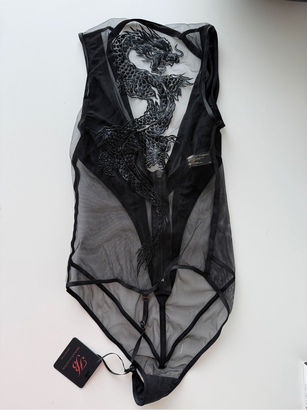 BNWT Honey Birdette Lisbeth black dragon playsuit/bodysuit XXS